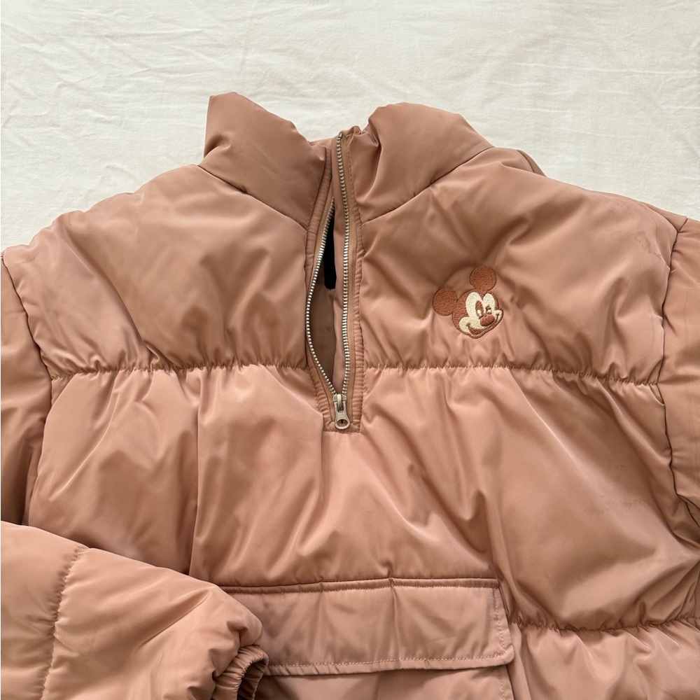 Pink Mickey Embroidered Puffer Jacket